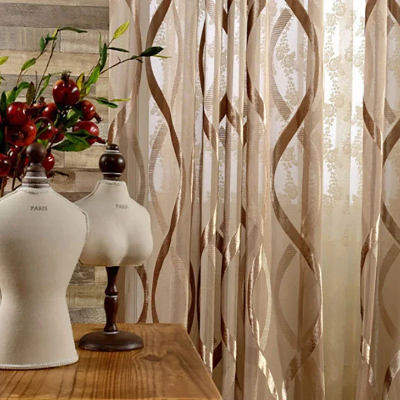 

White Shiny Tulle Curtains for Living Room Wavy Stripes Sheer Curtains Modern Solid Decoration Balcony Voile Window Treatments