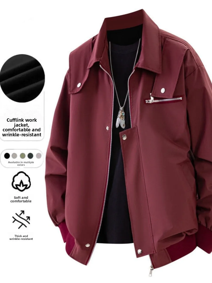 

Casual Loose Fit Pilot Jaet Men's Autumn Winter Faionable Versatile Workwear Polyester Long Sve Windproof Coat