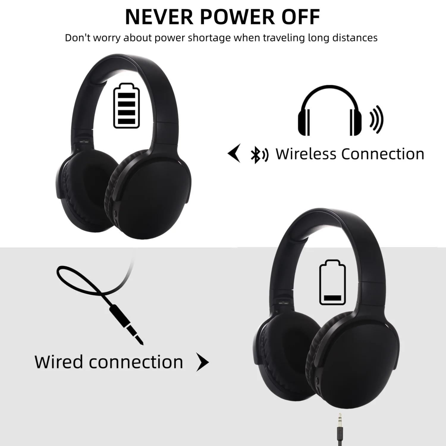 سماعات رأس SODO SD1106 لاسلكية تعمل بالبلوتوث 5.3 فوق الأذن، ستيريو HiFi وقت تشغيل 48 ساعة، سماعة رأس رياضية قابلة للطي مع دعم TF/AUX