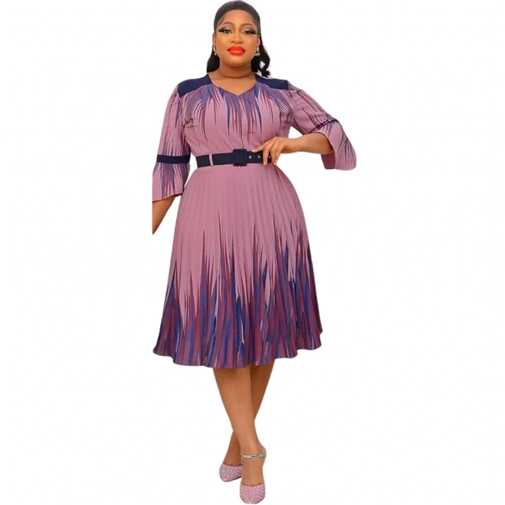 

African A Line Dress Women High Waist V Neck Dashiki Africa Clothing Spring New Solid Ruffle Splice Elegant African Party Dress