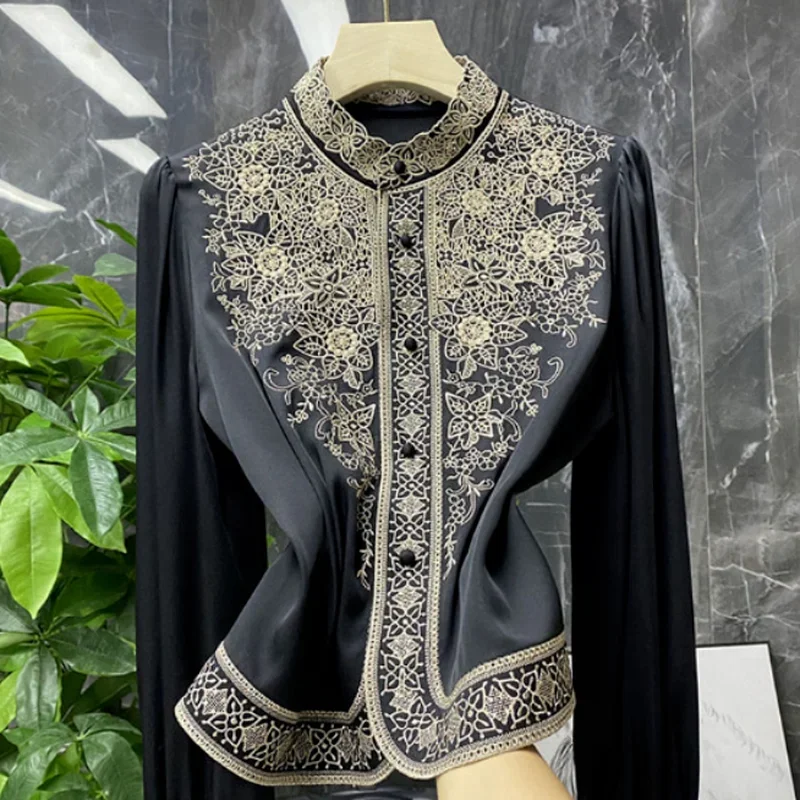 Renaissance Style Slim Short Blazer 2023 Women Flower Printed Half High Collar Fashion Casual Blazer Plus Size Buttonless Jacket