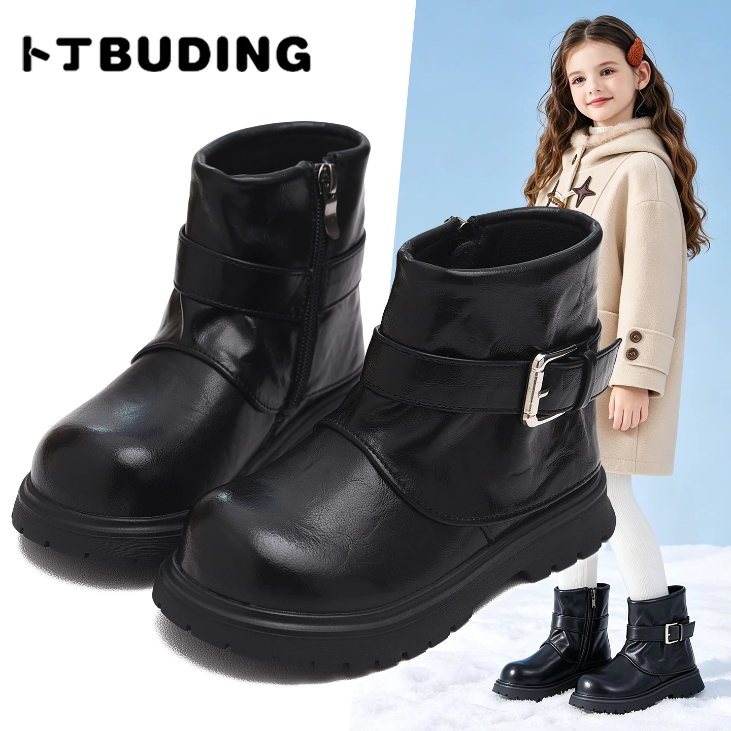 Girls' short boots, children's boots with plush cotton boots, autumn and winter new styles of children's shoes, girls' boots, an
