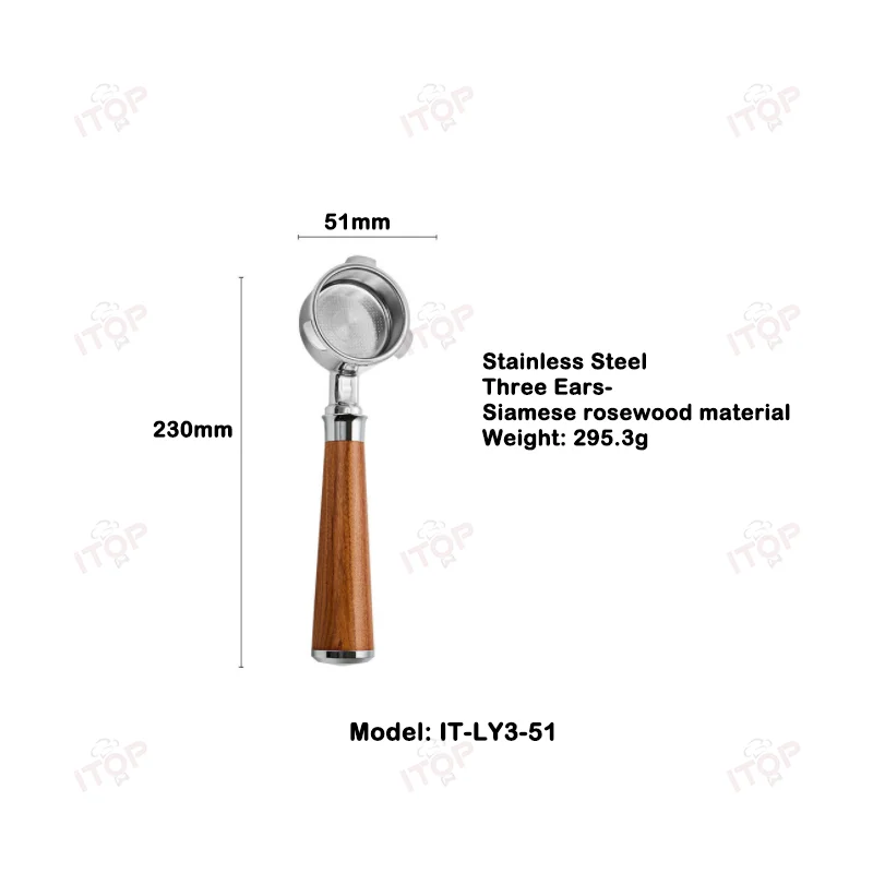 ITOP 51/58MM Portafilter Coffee Handle Bottomless Handle Portable Filter Siamese Rosewood Material Stainless Steel/Zinc Alloy