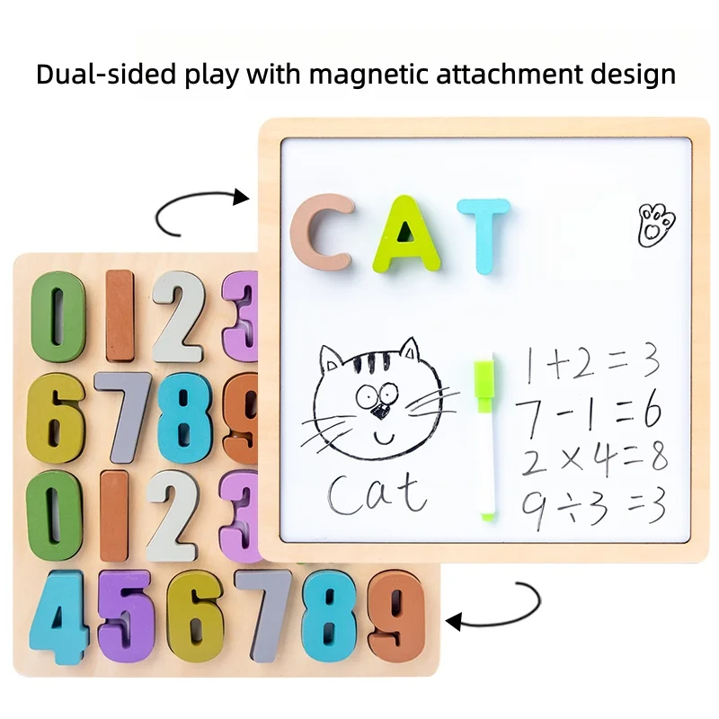 Conjunto de quebra-cabeças em forma de alfabeto e números de madeira, quebra-cabeças coloridos para crianças para reconhecer letras, números e formas, super práticas