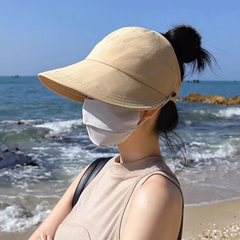 Soft Fabric Outdoor Hat Women’s Wide Brim Sun Visor Hat Adjustable Ponytail Cap for Uv Protection Packable Beach for Commuting