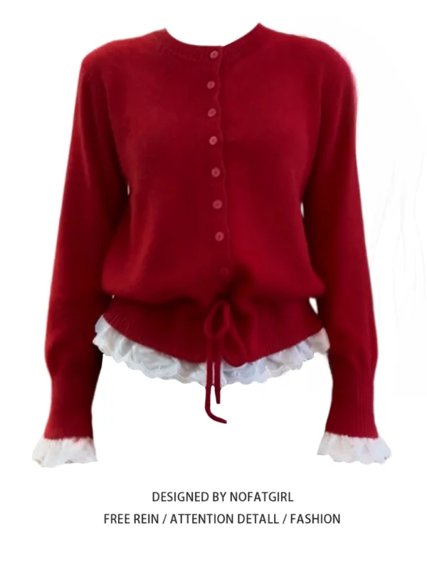 Plus Größe Cisas Trim Spleißen Gestrickte Pullover frauen Herbst Winter Design Taille Cinching Floral Top Koreanische Sle