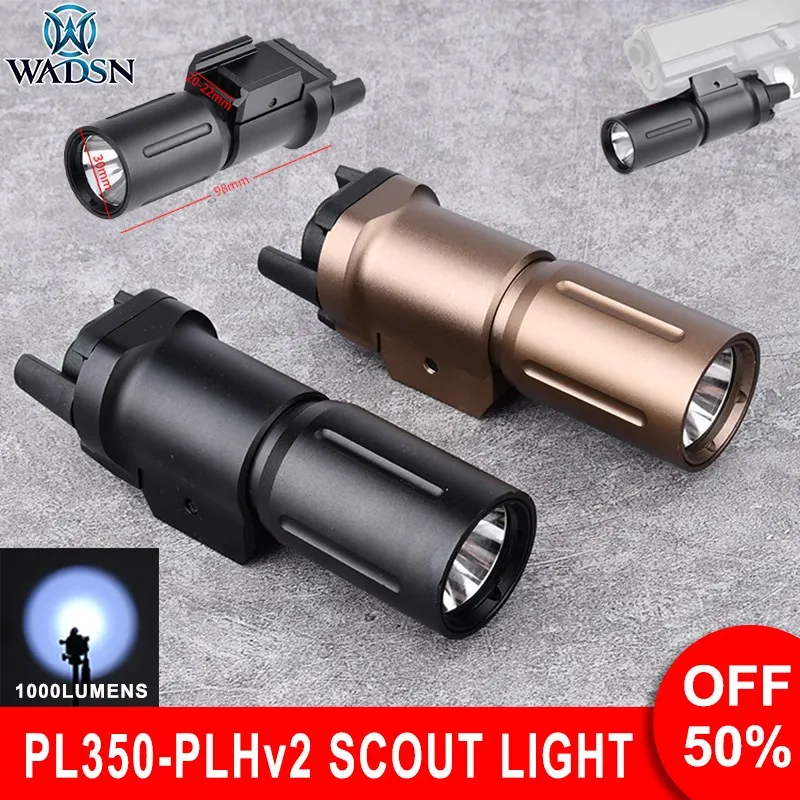 Wadsn Tactical Pistol Flashlight Gl oc17 Airsoft SpotLight PL350 PLHv2 Weapon Scout Light 1000lumen Hunting Torch For 20mm Rail