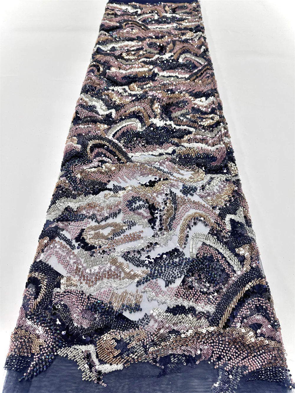 

Fashion Fringed Lace Fabric With Beaded African Embroidered Dubai New 2025 Sequins Lace Fabric For Wedding Party Dresses Women