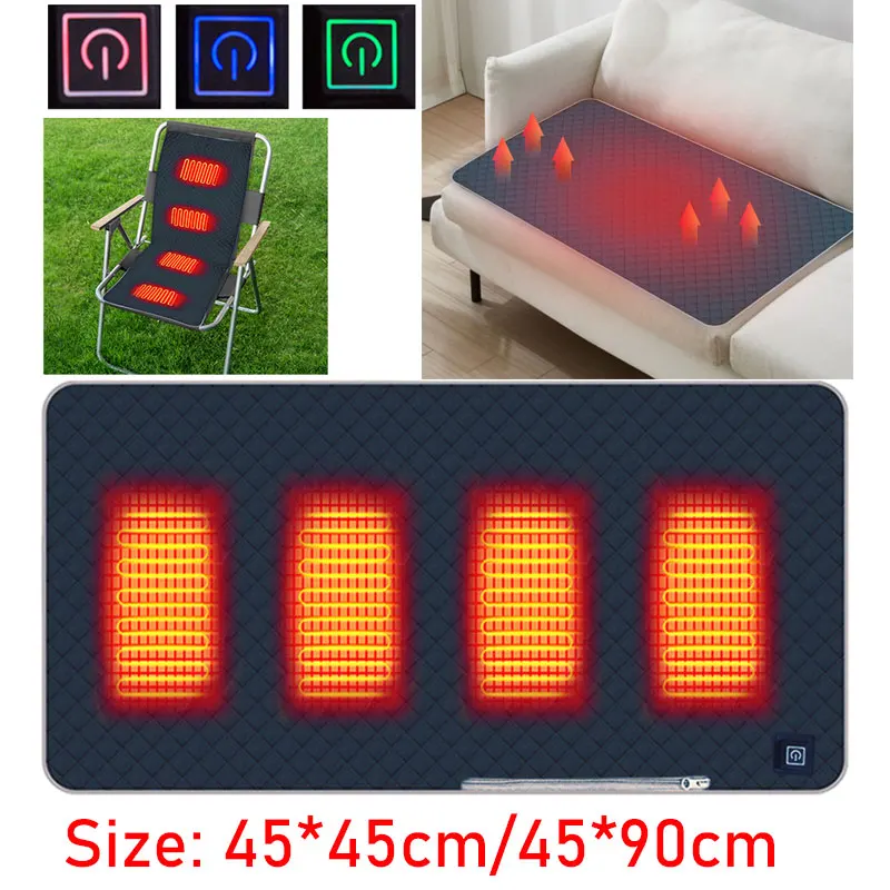 4 Heated Areas Camping Chair Heated Cushion 3Speed Heating Seat Cushion USB Charging Winter Seat Warmer Cover for Outdoor Travel