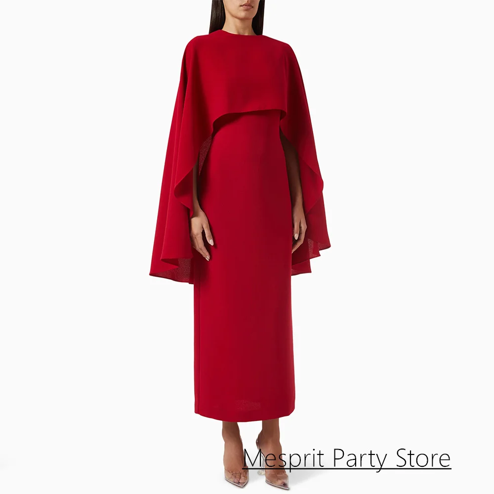 

Simple Saud Evening Dress Customized Round Neck with Cape Ankle Length Woman Dancing Party Dresses for Formal Occasion