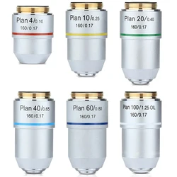 Biological Microscope 195 Plan achromatic objective lens 4X 10X 20X 40X 60X 100X RMS Thread 160/0.17 195mm
