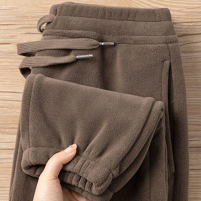 Thickened Double-sided Fleece Men's Sweatpants Autumn Winter Loose Warm Cuffed Casual Long Trousers Polyester Fiber Non-branded