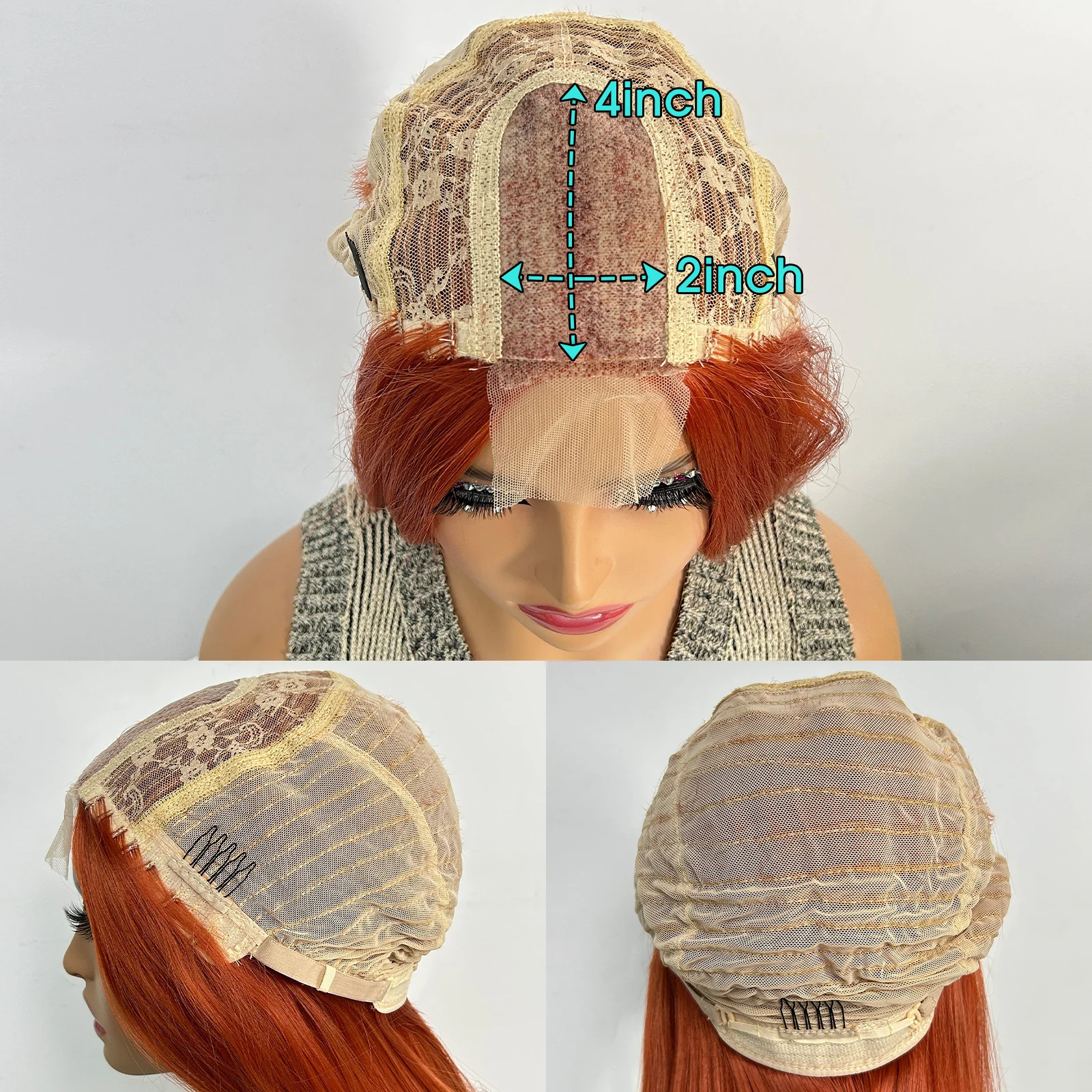 Pelucas frontales de encaje recto para mujeres, cabello sintético, resistente al calor, 22 pulgadas, naranja, Cosplay, 350 colores