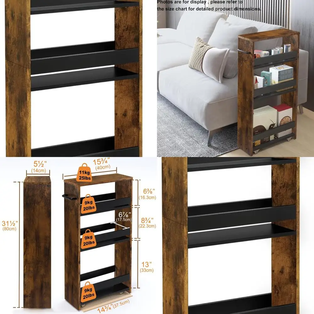 4-Tier Slim Rolling Storage Cart with Handle for Kitchen, Laundry, and Small Spaces