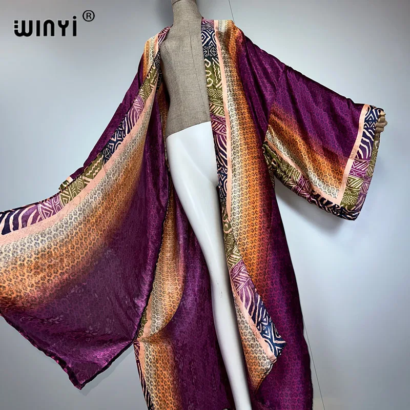 WINYI Afrika Boho Allmählicher Druck Kimono langes Kleid für Frau Strickjacken Strand Outfits Kaftan Strand Cover Up Partykleid Maxirantel