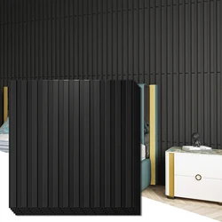 Art3d 12PCS Slat Wall Panel, 3D Fluted Textured 50x50cm Black Home Decoration Waterproof Wall Panels