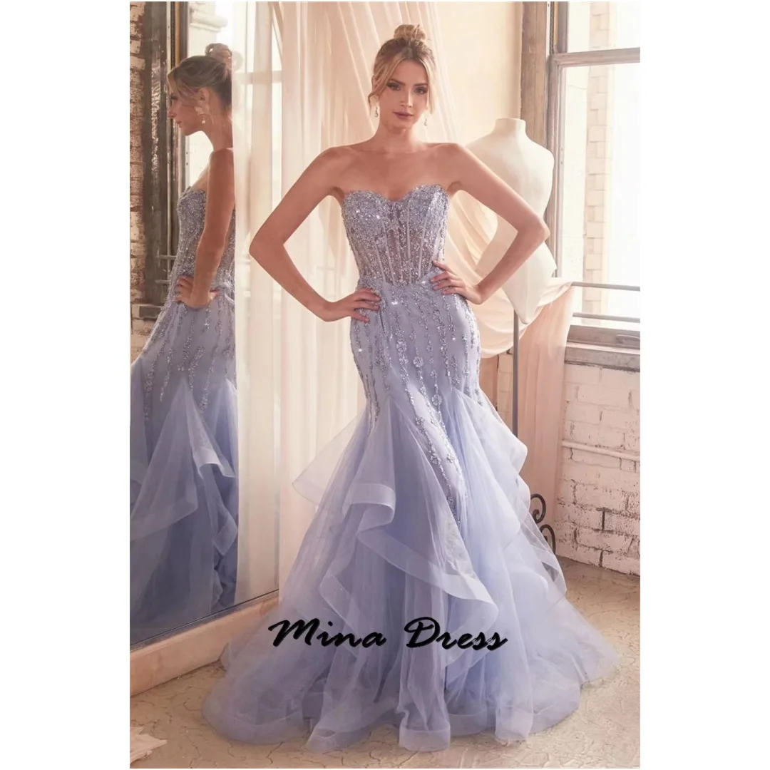 

Mina Customized Backless Gala Dresses 2024 Strapless Elegant Party Dresses 2024 for Wedding Dress Es Sleeveless Layered Evening