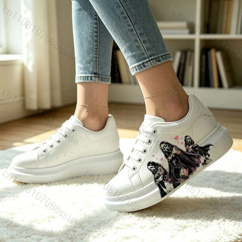 Ladies Gothic Style White Thick Bottom Fashion Comfortable Lace Up Daily Walking Footwear Halloween Gift for Him