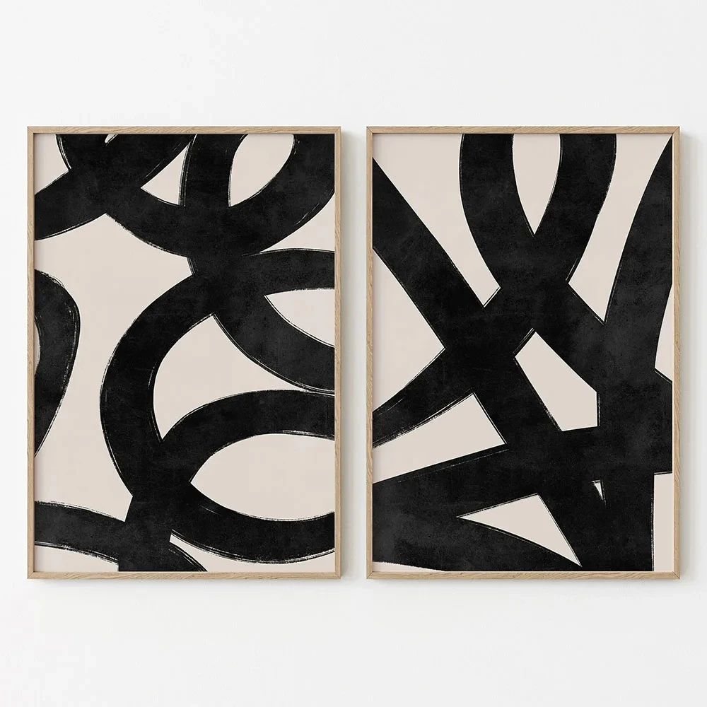Modern Poster Abstract Art Prints Canvas Painting Beige Black Line Minimal Wall Art Pictures For Living Room Home Decor