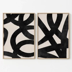 Modern Poster Abstract Art Prints Canvas Painting Beige Black Line Minimal Wall Art Pictures For Living Room Home Decor