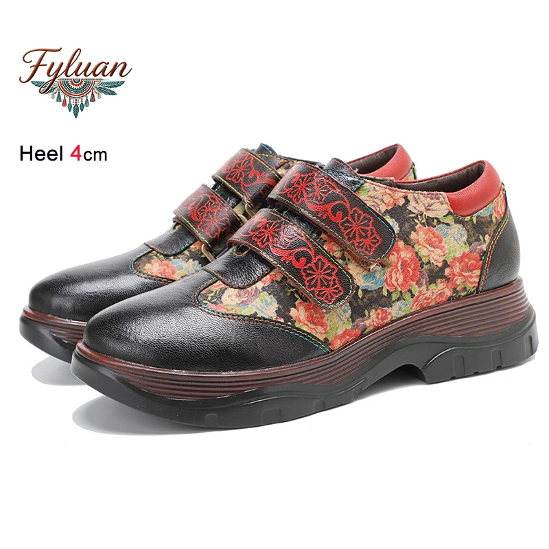 

2026 Autumn Winter Ethnic Style Print Floral Texture Women's Shoes Thick Sole Heels 4cm Belt Straps Ladies Pumps Bohemian Shoes