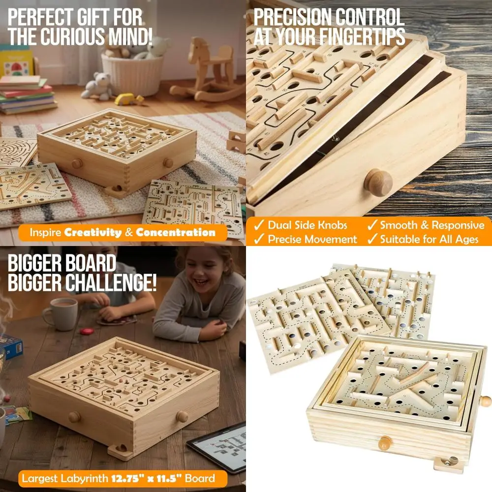 

Деревянная игра-лабиринт с 3 сменными досками: 60, 36, и 25 дорожек — наклонная головоломка для детей 6+ с 3 стальными шариками