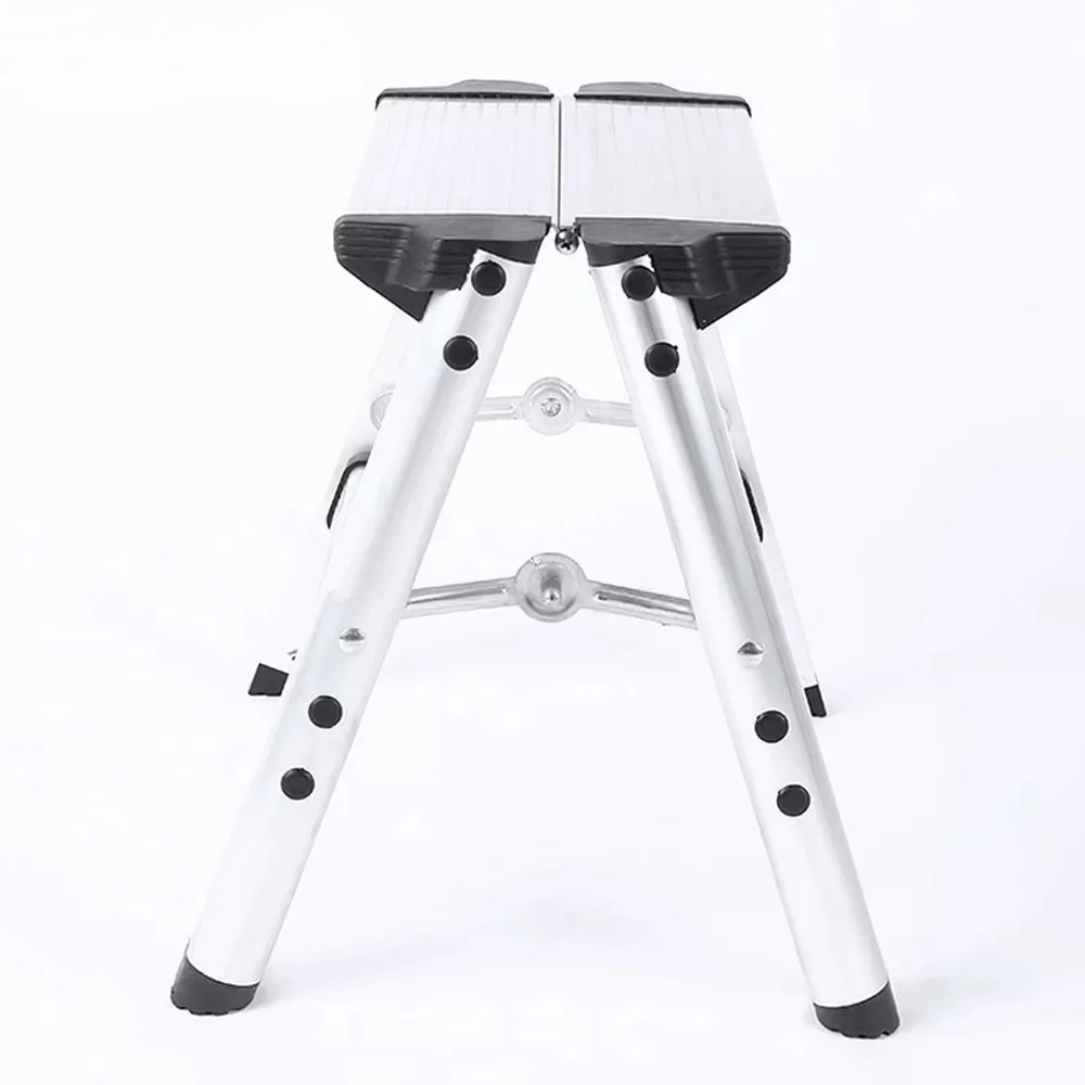Aluminium Platform 2-Step Folding Ladder Maximum 150KG Load Anti Slip Safety Double-sided with Thick Stairs