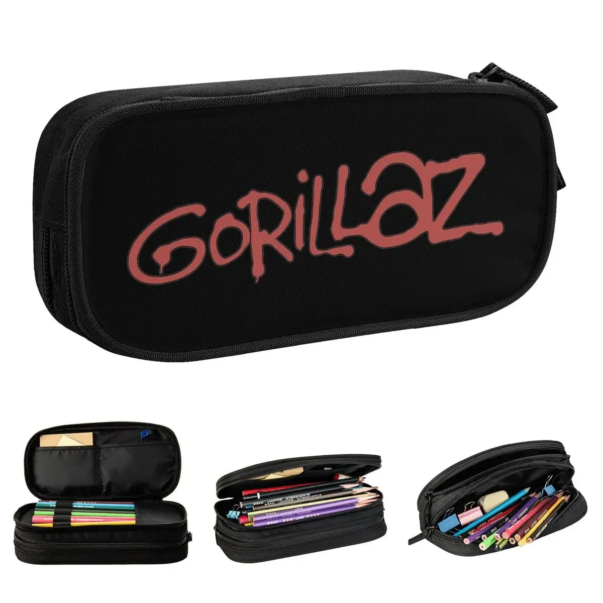 Piórnik o dużej pojemności kreskówkowy Band Gorillaz Merch dwuwarstwowy piórnik dziewczęcy makijaż Bag niespodzianka prezent