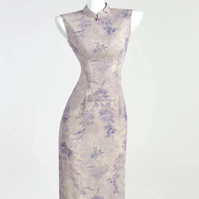 female short sleeved/sleeveless retro traditional cheongsam dress women's new chinese style daily improved breathable slim qipao