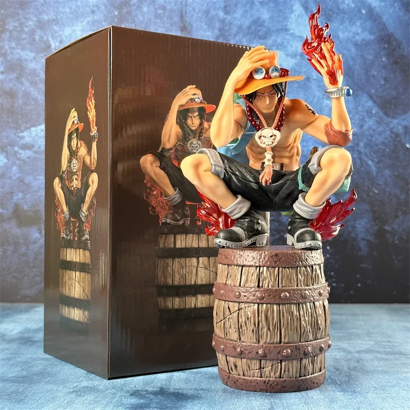 Anime Figure One Piece Flame Ace Double Headed Barrel Squatting Action Model Peripherals Desktop Decoration Collect Statue Gifts