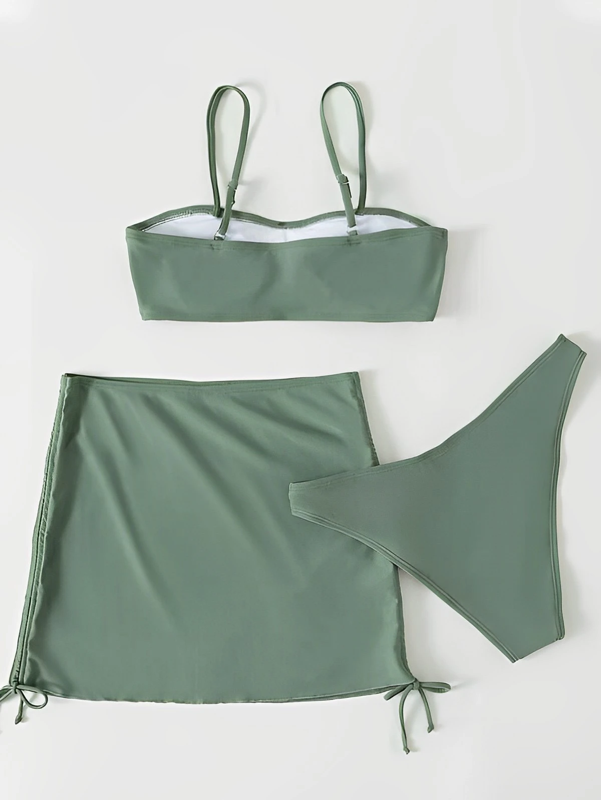 3 Pieces Padded Bikini 2025 Women & Drawstring Skirt Solid Swimsuit Sexy Swimwear Female Bathers Bathing Swimming Swim Suit