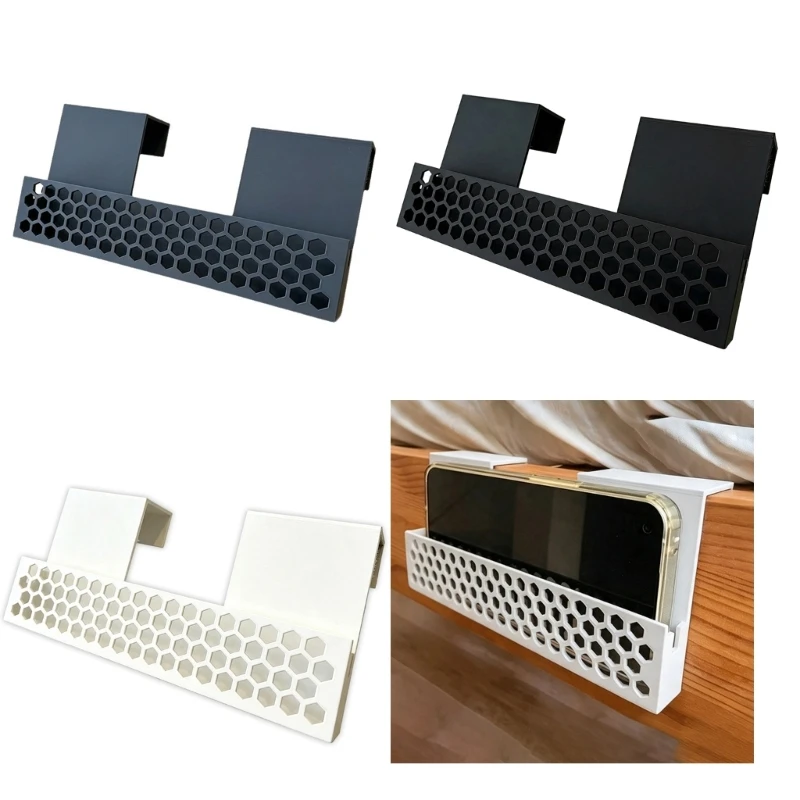 No-Drill Bedside Storage Shelf for Phones and Small Items, Two-Hook Clip-On Design with Open Honeycomb Front for Bedrooms