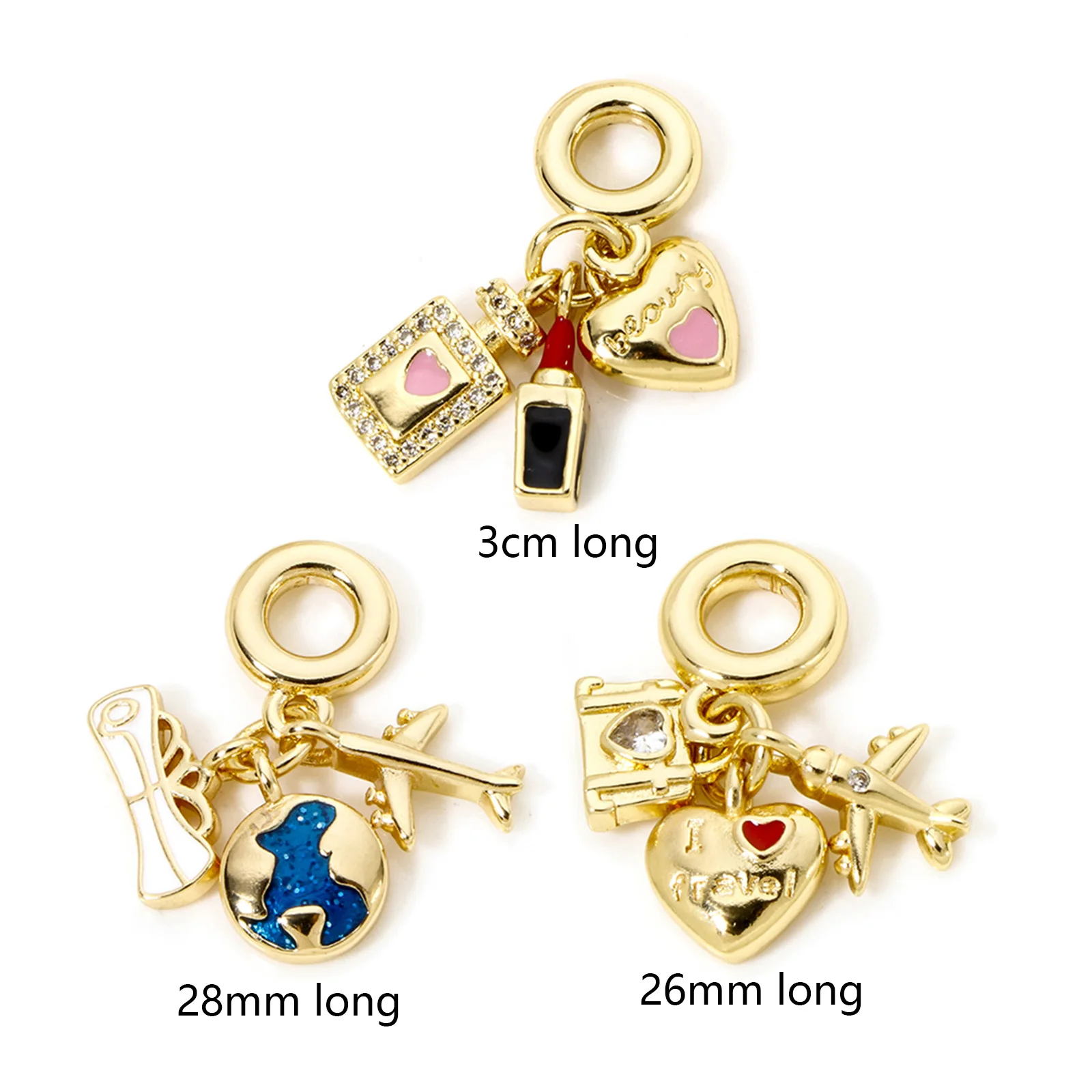 1Set New Brass Charms Gold Color Heart Travel Airplane Multicolor Enamel Pendant DIY Necklace For Women Party Jewelry Findings