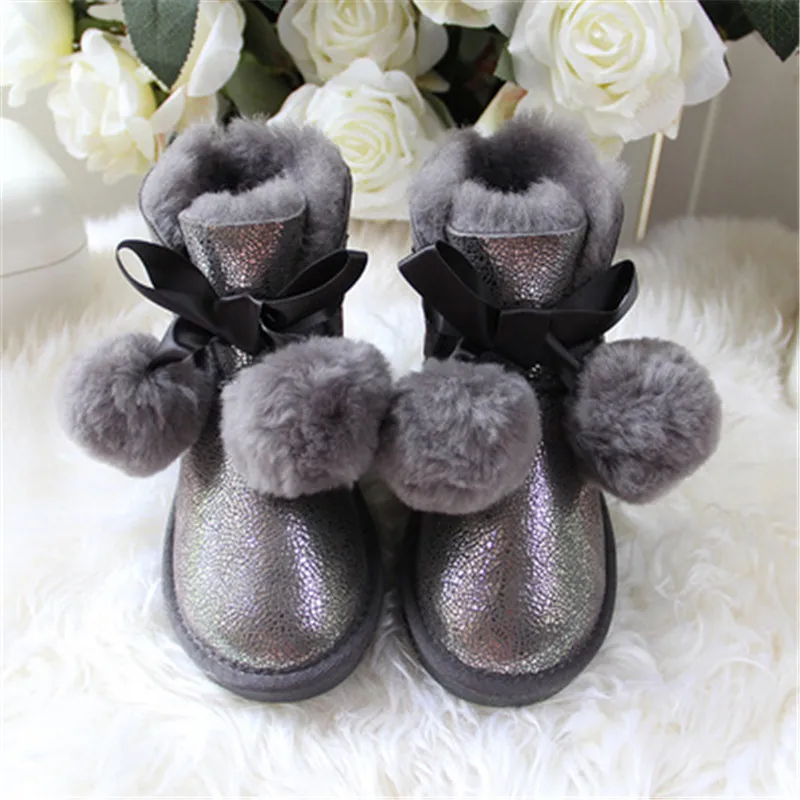 2023 Natuurlijk Bont Echt Schapenvacht Wol Kinderen Snowboots Kind Warm Winter Laarzen Merk Laarzen Winter Voor Baby Meisjes Jongen