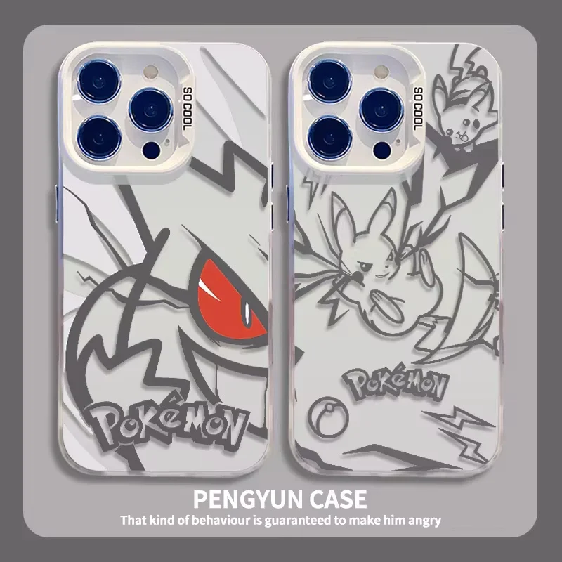

Anime Cartoon Cute Pokémon Gengar Pikachu Sketch line Drawing Phone Case for iPhone 11 12 13 14 15 16 17 Pro Max Plus Cover﻿﻿﻿﻿