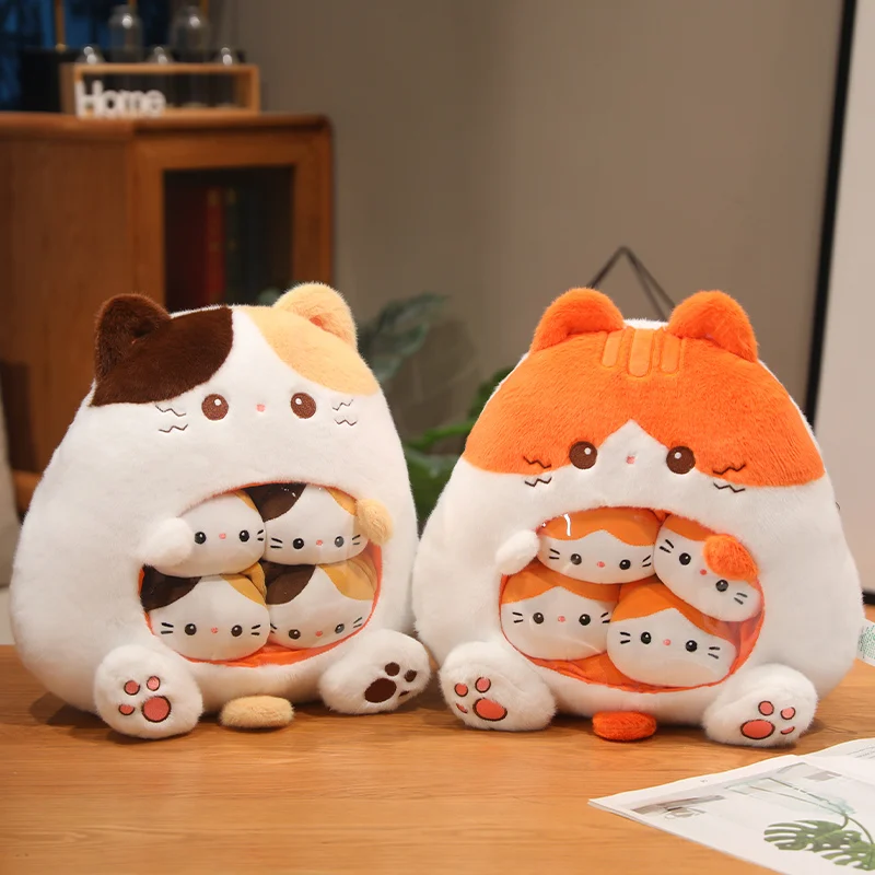 1PC Calico Cat Snack Pillow Kawaii Stuffed Creative Pudding Plushi A Bag of Plush Cute Color Kitten Doll Removable Set Kids Gift