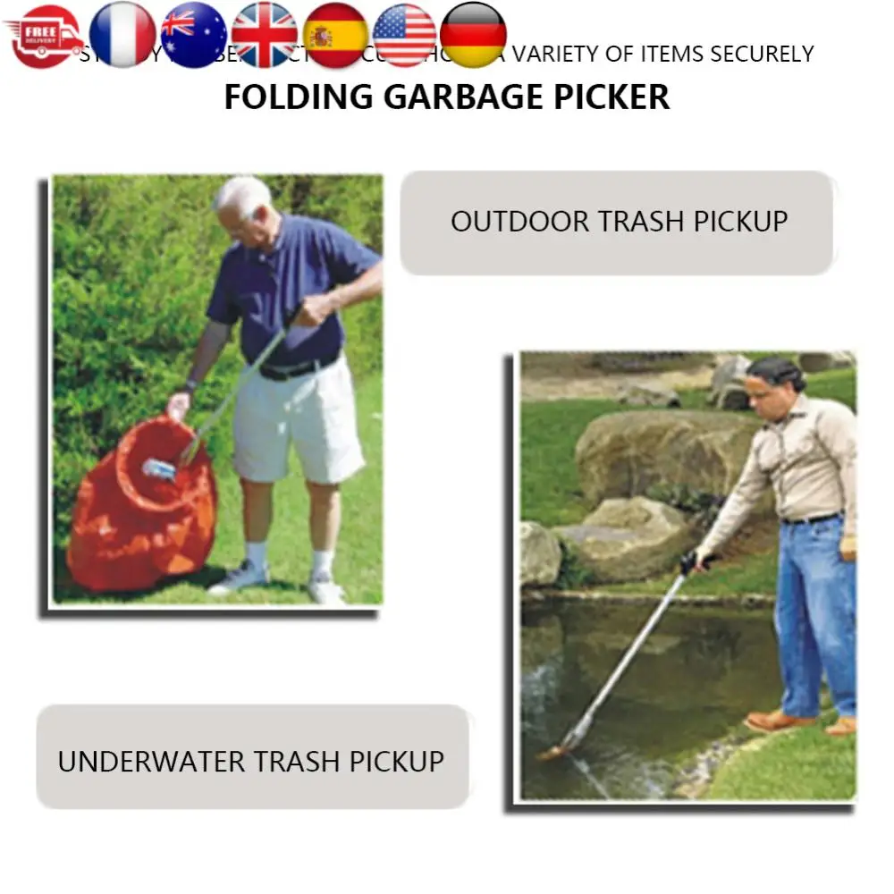 Recogedor de basura, Clip de limpieza de aleación de aluminio, ventosas de goma fuertes, herramienta de agarre para interior/exterior/la lugar de trabajo/hogar