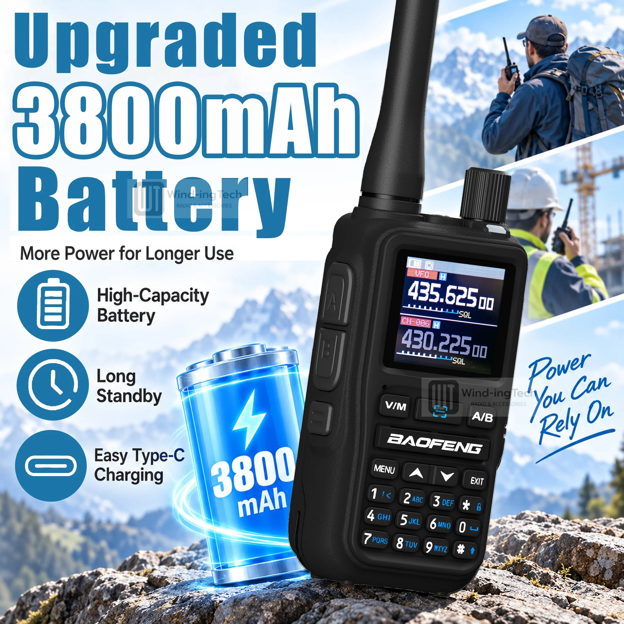 4PCS Baofeng UV-5R Mini Walkie Talkie Upgraded 3800mAh Capacity USB-C Charging Dual PTT VHF UHF Flashligh 999CH Ultralight Radio