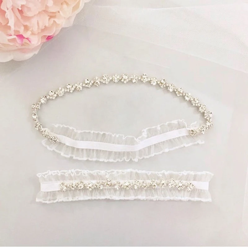 

White Silver Color Rhinestone Bridal Garter Belt Set Girls Cosplay Wedding Party Leg Ring Loop Women Accessories