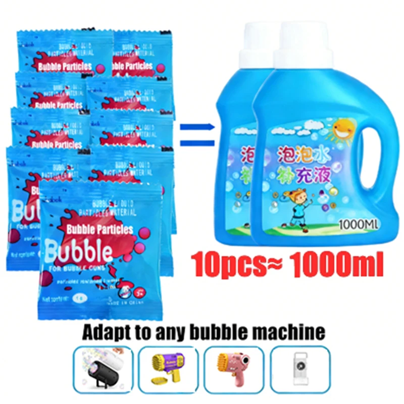 

Bubble machine refill pack – contains 10 small sachets. Produces abundant, persistent bubbles for an exciting gaming experience.