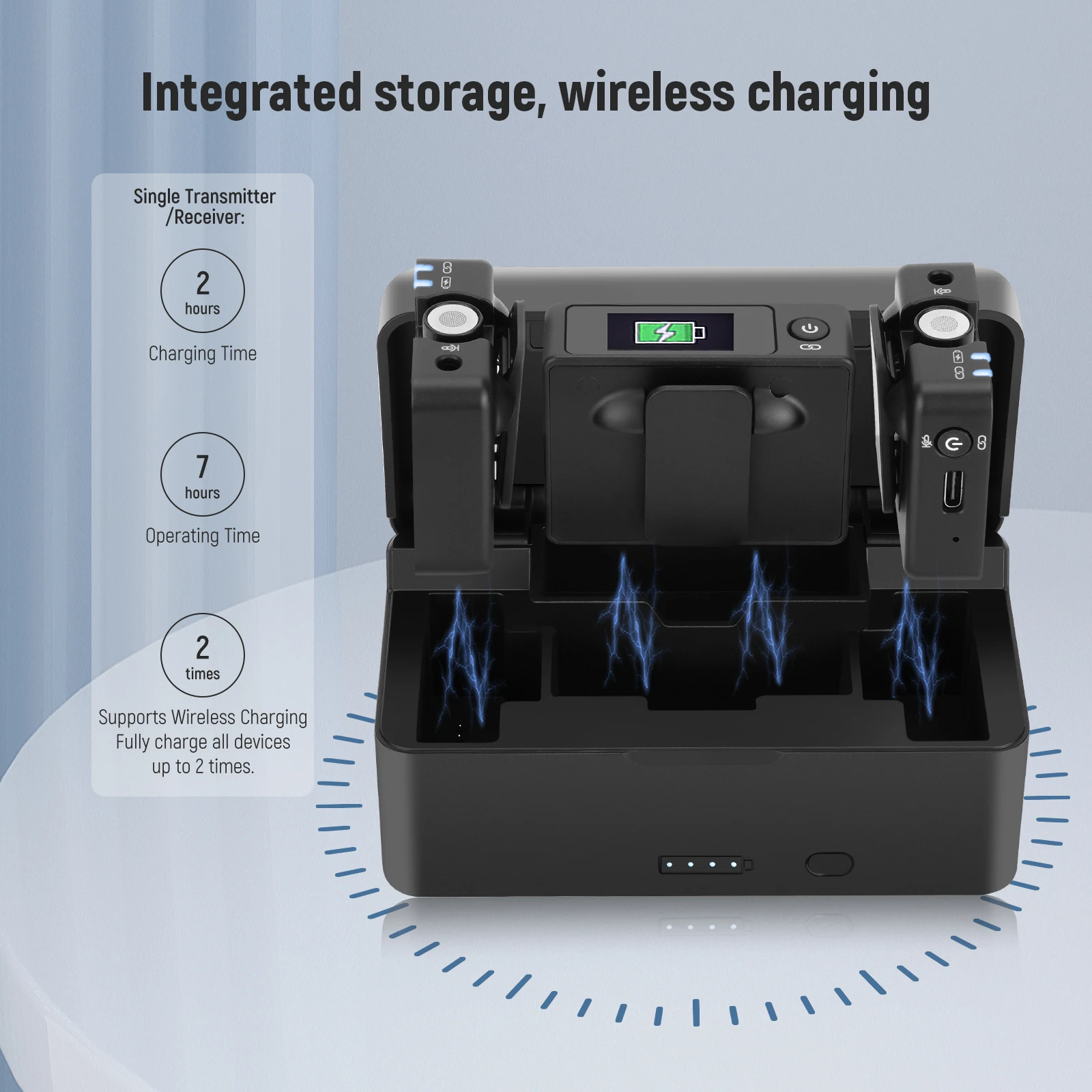 ميكروفون Lavalier لاسلكي مع حقيبة شحن ، iPhone ، iPad ، Android ، كاميرا ، كمبيوتر محمول ، 20 ساعة بدون توقف يعمل لـ Vlog