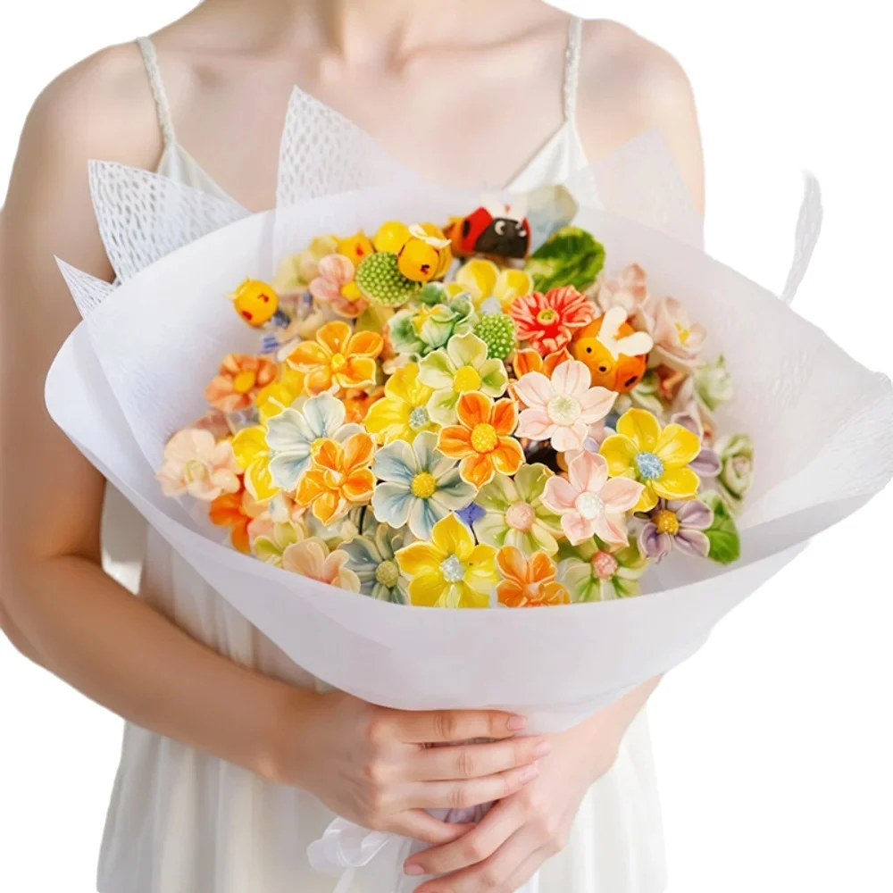 Fleurs en céramique fabriquées à la main, fleurs artificielles vives et réalistes en porcelaine pour décoration de maison, avec chemin de fleurs pour salon et bureau