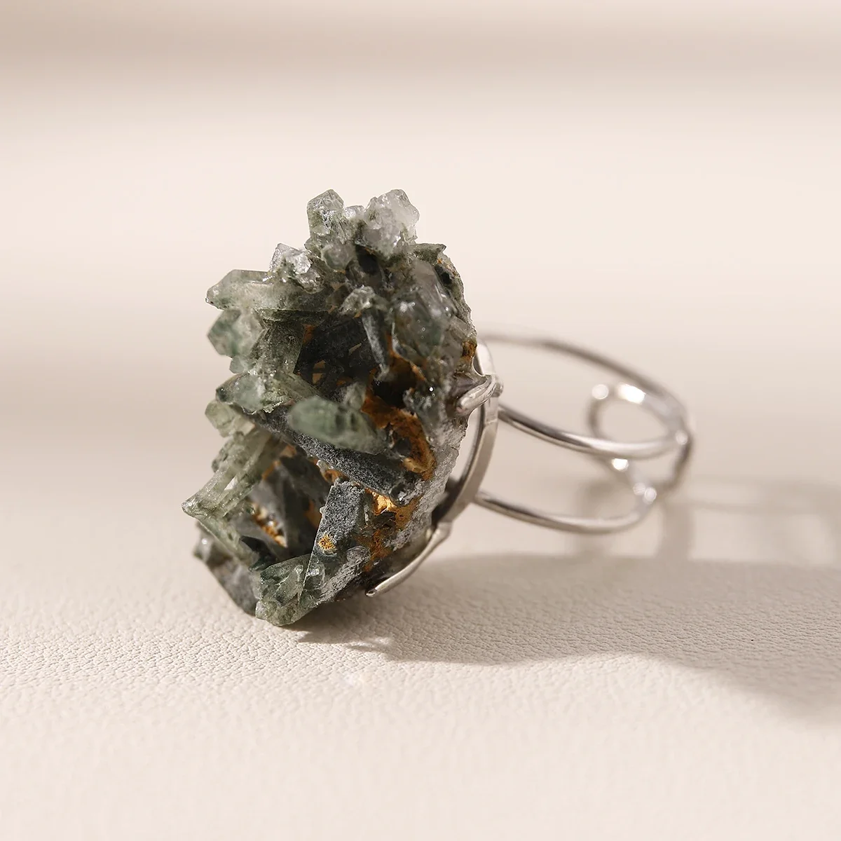 Irregular Rough Stone Open Ring for Women Gold-color Raw Amethyst Finger Jewelry with Black Tourmaline Resizable