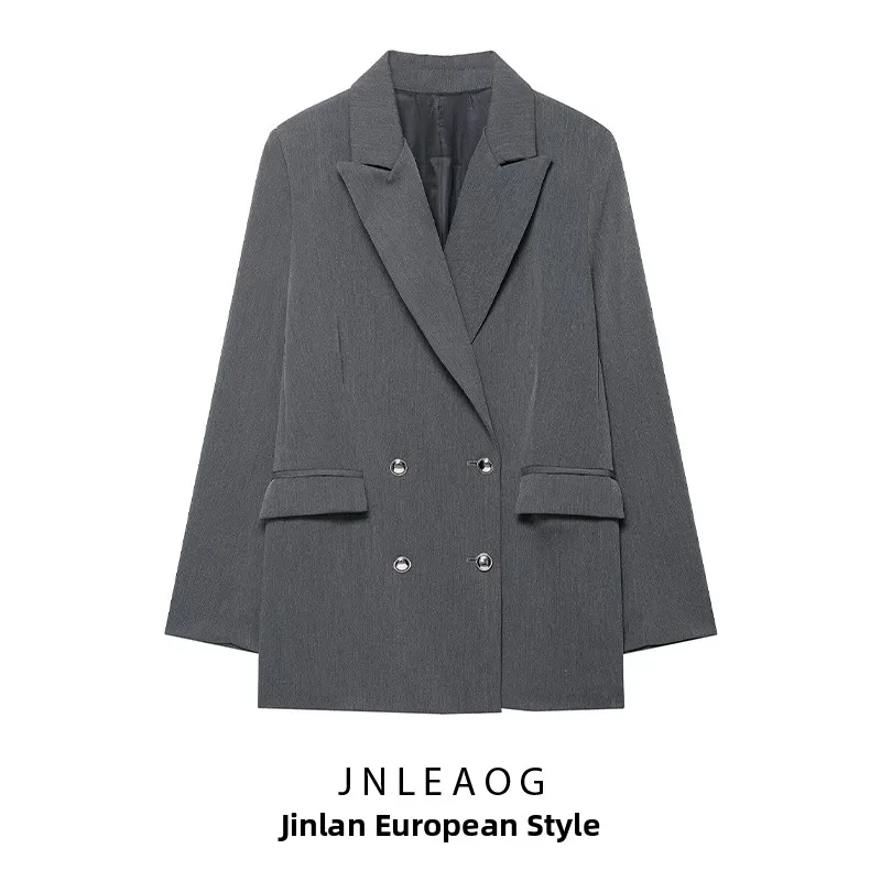 Fashionable Double-Breasted Women's Suit Jacket JNLEAOG Autumn New Style Versatile Design Business Casual Long Sleeve Polyester