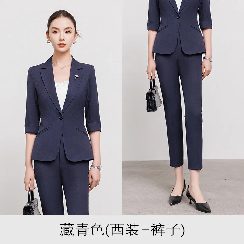 Ensemble de costume pour femmes, vêtements de cérémonie pour interventions, costume d'affaires professionnel à manches mi-longues, nouvelle collection printemps et automne 2025