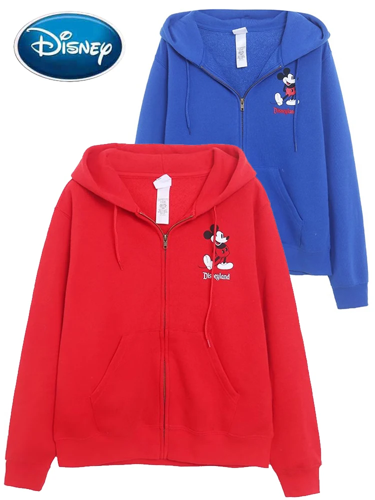 Disneyland Castle Sweatshirt Anniversary Mickey Mouse Letter Print Fashion Women Zip Up Hooded Pocket Jumper Fleece Tops 3 Color