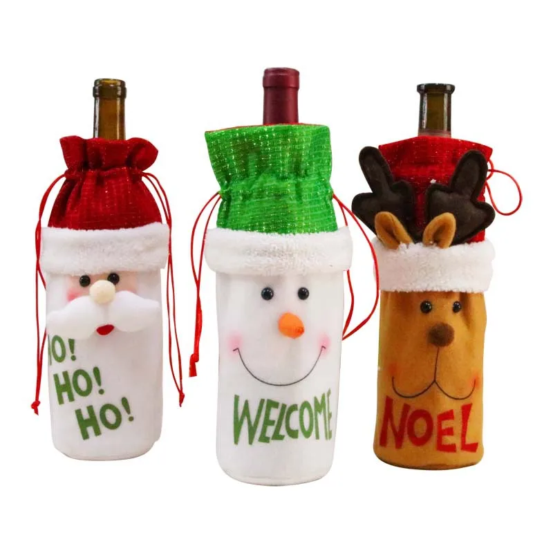 1pcs Cute Cartoon Santa Reindeer Wine Bottle Cover Classic Christmas Festive Table Decoration Dining Room Ornament Gift Decor