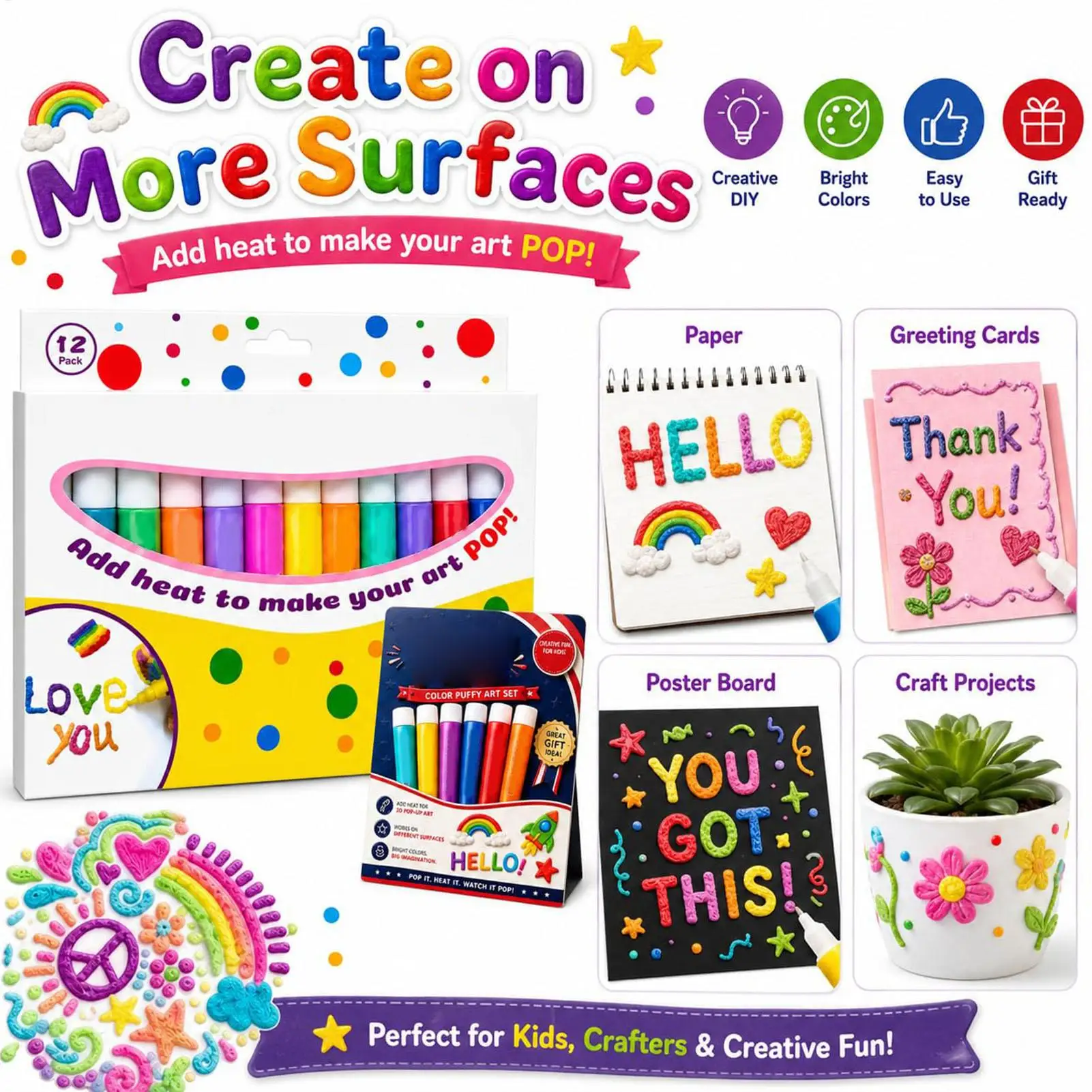 Diy Bubble Popcorn Painting Pen Magic 6/12 Colors Bubble Pen 3D Art Pen Children's Painting Coloring Creative Marker Pen