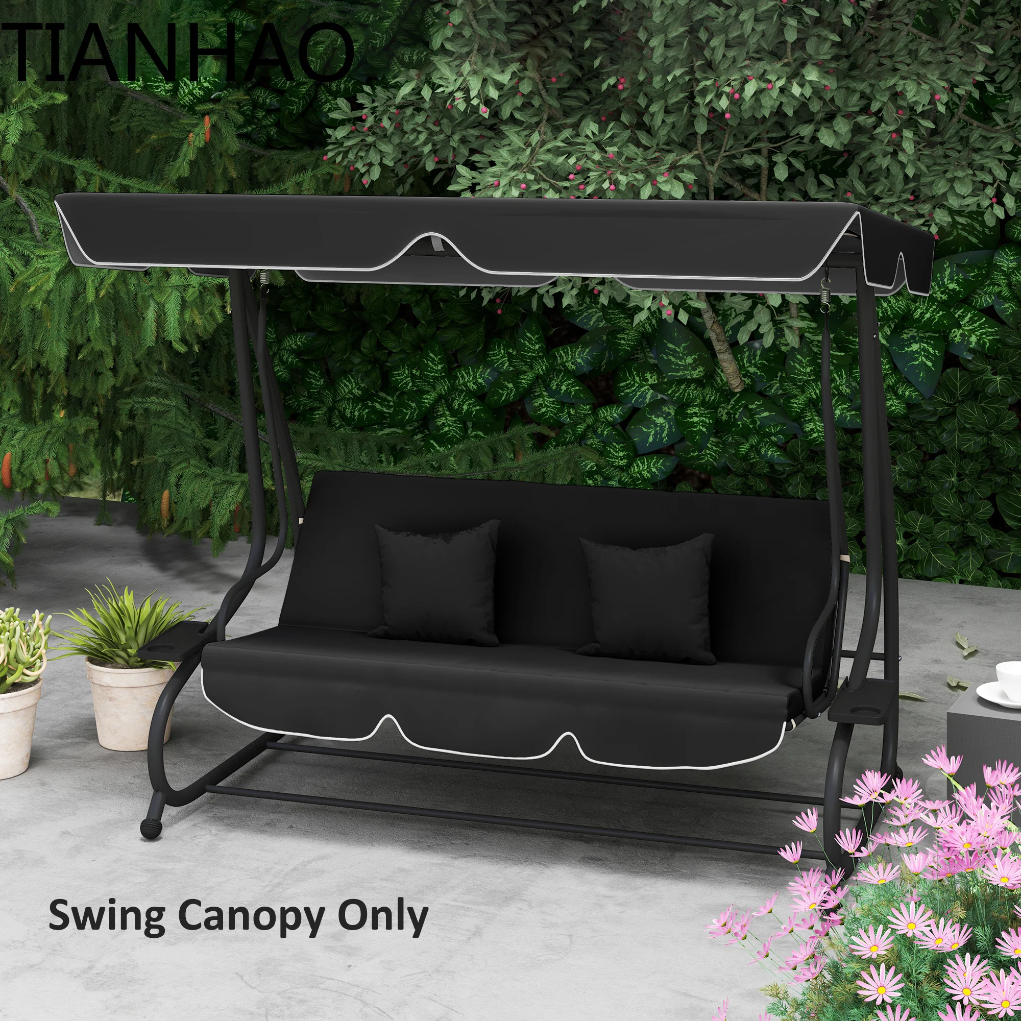 Outsunny Garden Swing Canopy Replacement 3 Seater, Waterproof Garden Swing Seat Canopy Cover, Windproof Anti-UV Sun Shade