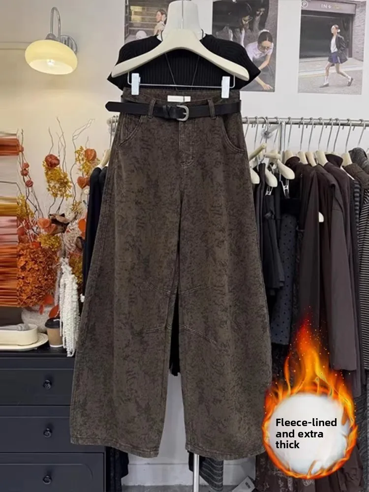 

Американские ретро-джинсы с вышивкой, женские, осенне-зимние, свободные, с высокой талией, широкие штанины, повседневный дизайн, тренд сезона